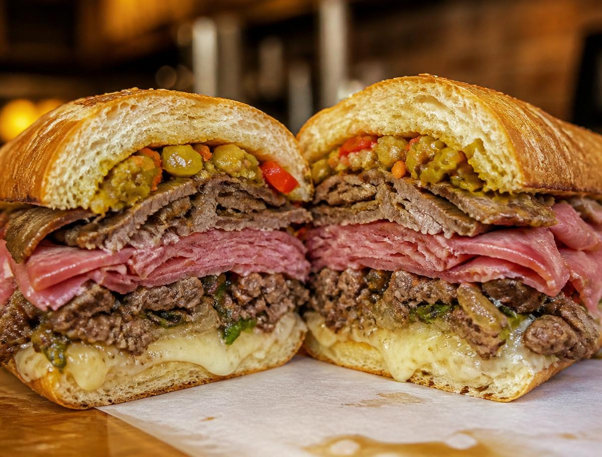 The Gym Shoe sandwich — gyro, corned beef and Philly steak